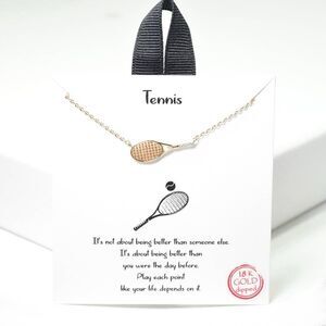 Tennis Racquet Cz Necklace 18K Gold Dipped Brass Hypoallergic 16” + 2” Ext New